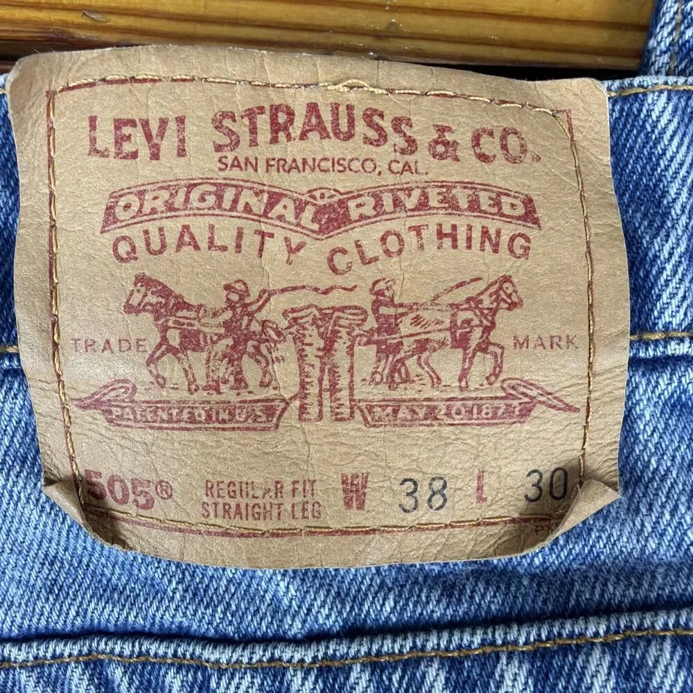 Vintage 1991 Levi's 505 Denim Jeans Men's Size 36x30 Black Bat Wing Made in USA